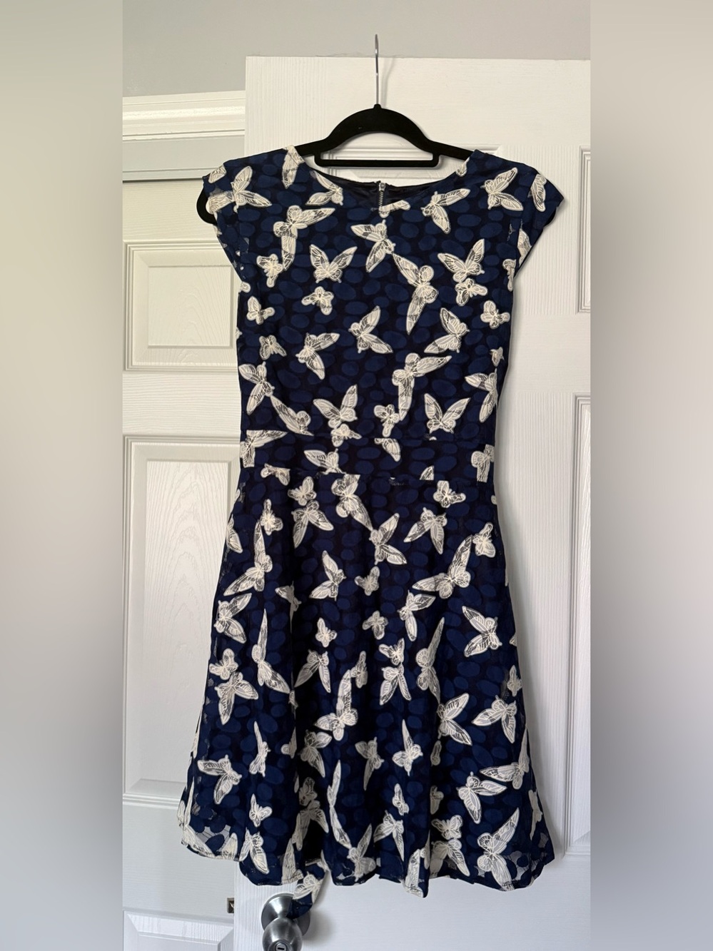 Navy Blue Mini Dress with White Butterfly Print